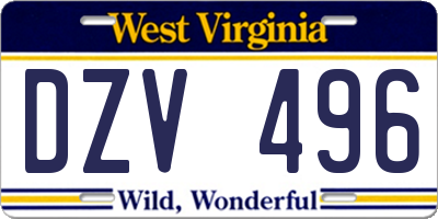 WV license plate DZV496