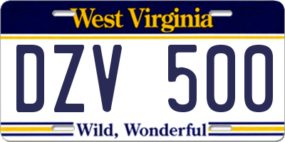 WV license plate DZV500