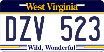 WV license plate DZV523