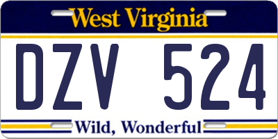 WV license plate DZV524