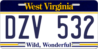 WV license plate DZV532