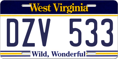 WV license plate DZV533