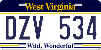 WV license plate DZV534