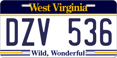 WV license plate DZV536