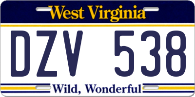 WV license plate DZV538