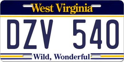 WV license plate DZV540