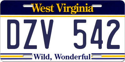 WV license plate DZV542