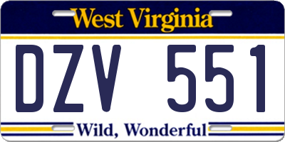 WV license plate DZV551