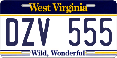 WV license plate DZV555