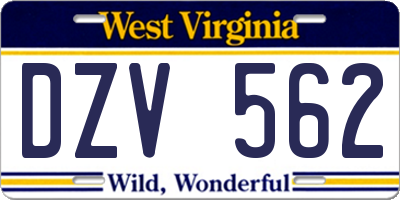 WV license plate DZV562