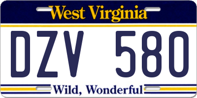 WV license plate DZV580