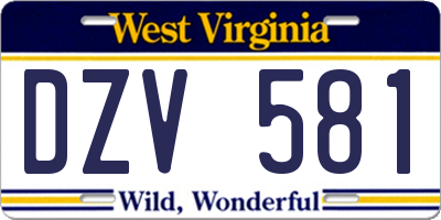 WV license plate DZV581