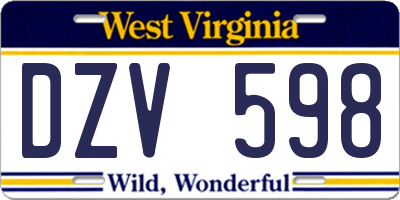 WV license plate DZV598