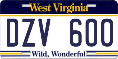 WV license plate DZV600