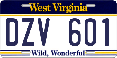 WV license plate DZV601