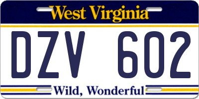 WV license plate DZV602