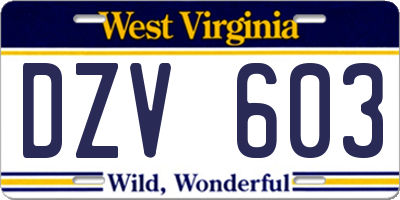 WV license plate DZV603