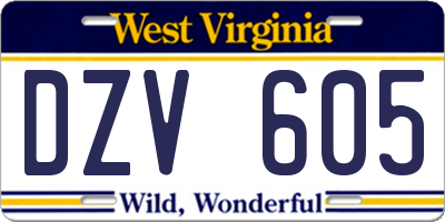 WV license plate DZV605