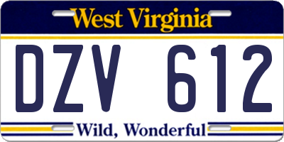 WV license plate DZV612