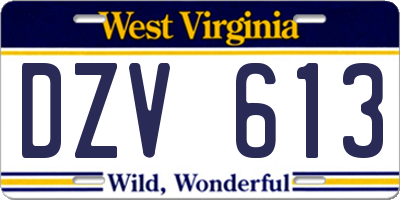 WV license plate DZV613