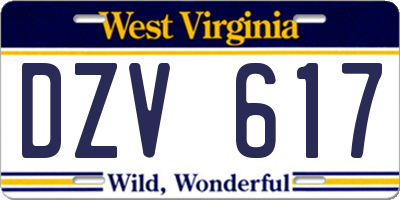 WV license plate DZV617