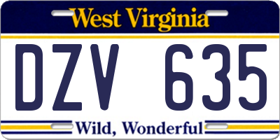 WV license plate DZV635