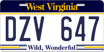 WV license plate DZV647