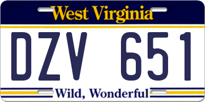 WV license plate DZV651