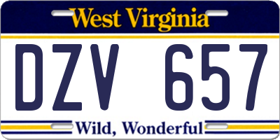 WV license plate DZV657