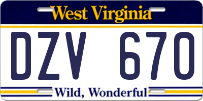 WV license plate DZV670