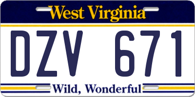 WV license plate DZV671