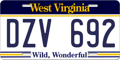 WV license plate DZV692