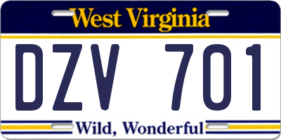 WV license plate DZV701