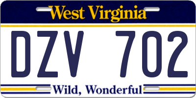 WV license plate DZV702