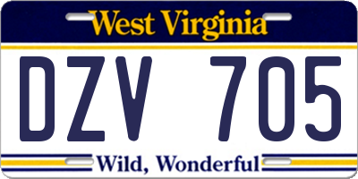 WV license plate DZV705