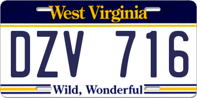 WV license plate DZV716