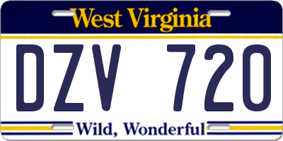 WV license plate DZV720