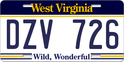 WV license plate DZV726