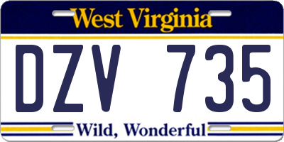 WV license plate DZV735