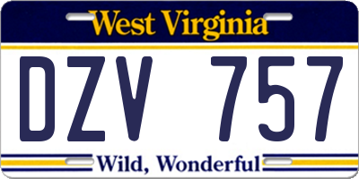 WV license plate DZV757