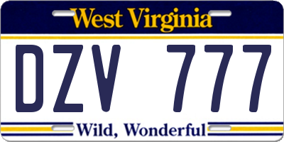 WV license plate DZV777