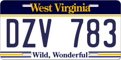 WV license plate DZV783