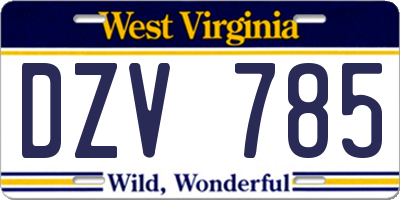 WV license plate DZV785