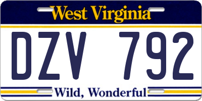 WV license plate DZV792