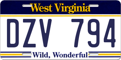 WV license plate DZV794