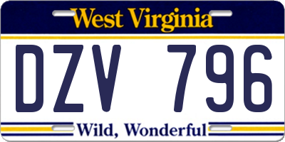 WV license plate DZV796