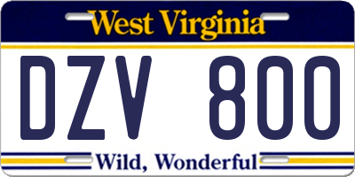 WV license plate DZV800