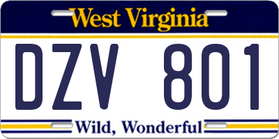 WV license plate DZV801