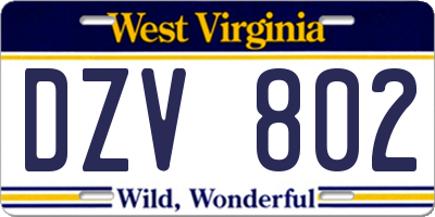 WV license plate DZV802