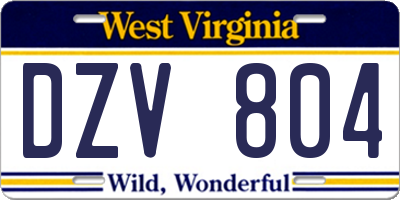 WV license plate DZV804